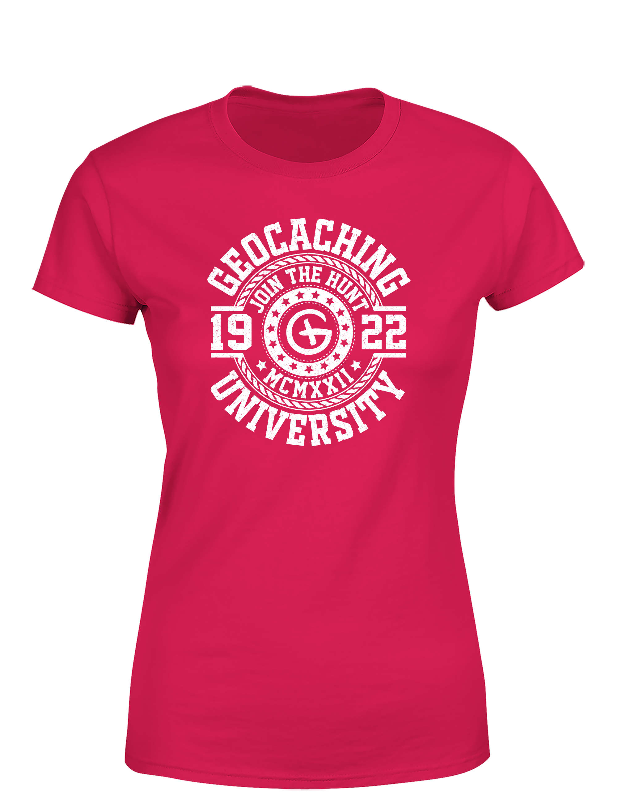 Geocaching University – Damen T-Shirt im Retro College Stil | Lustiges Geocacher Shirt für Schatzsucherinnen & Outdoor-Fans