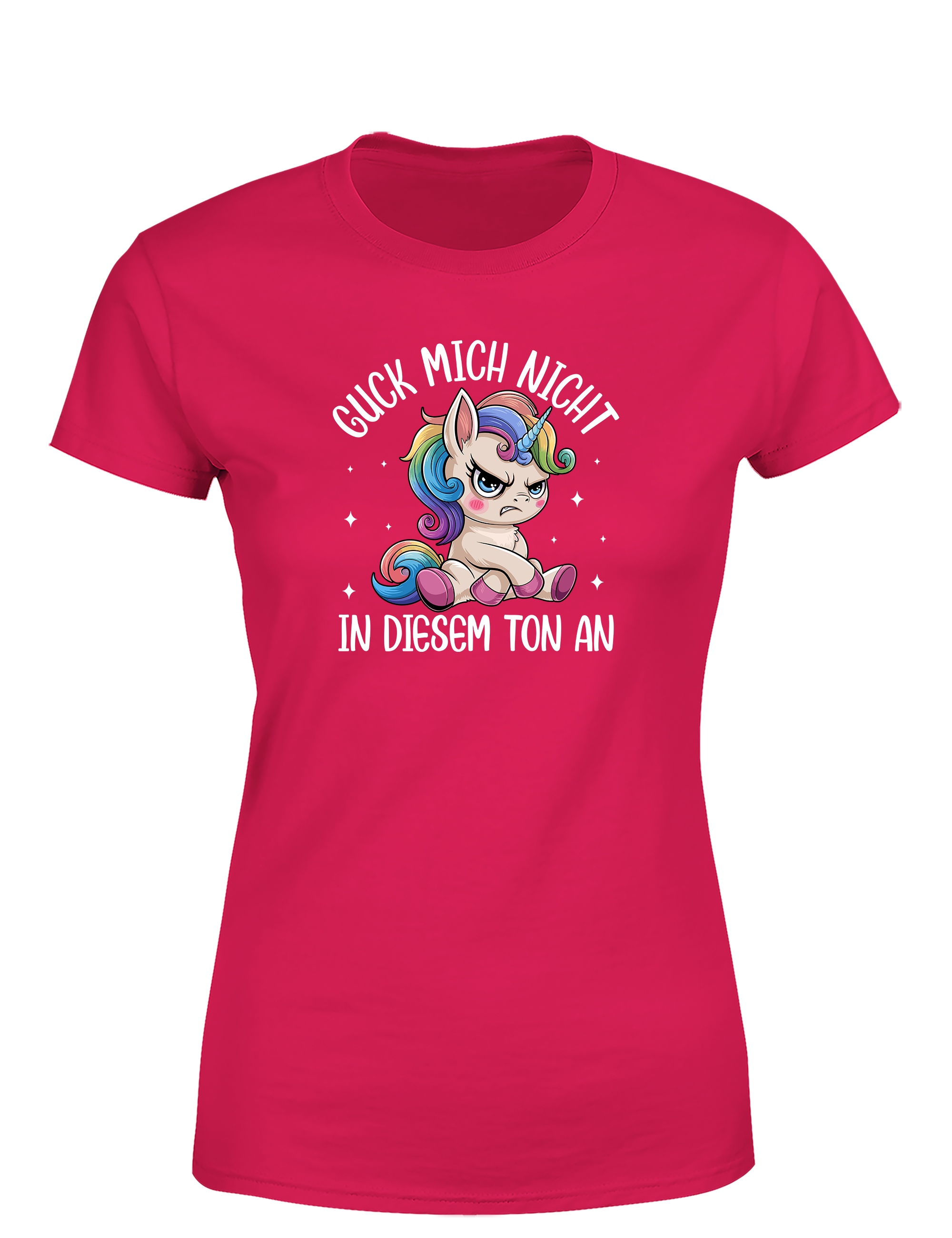 Sarkastisches Damen T-Shirt „Guck mich nicht in diesem Ton an“ | Lustiges Einhorn Shirt für Frauen