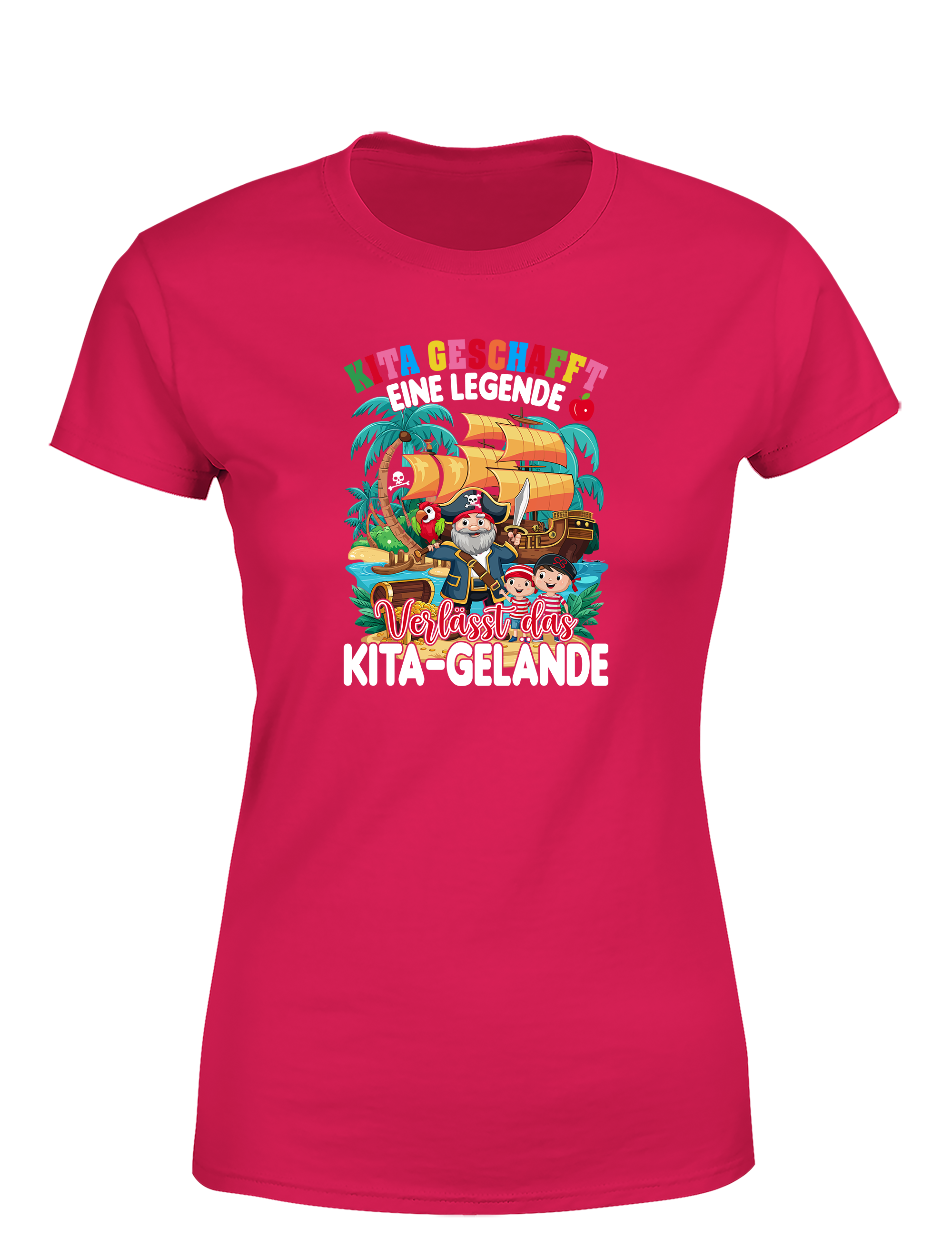 Damen T-Shirt „Kita geschafft – Eine Legende verlässt das Kita-Gelände“ | Süßes Piraten-Abschiedsshirt