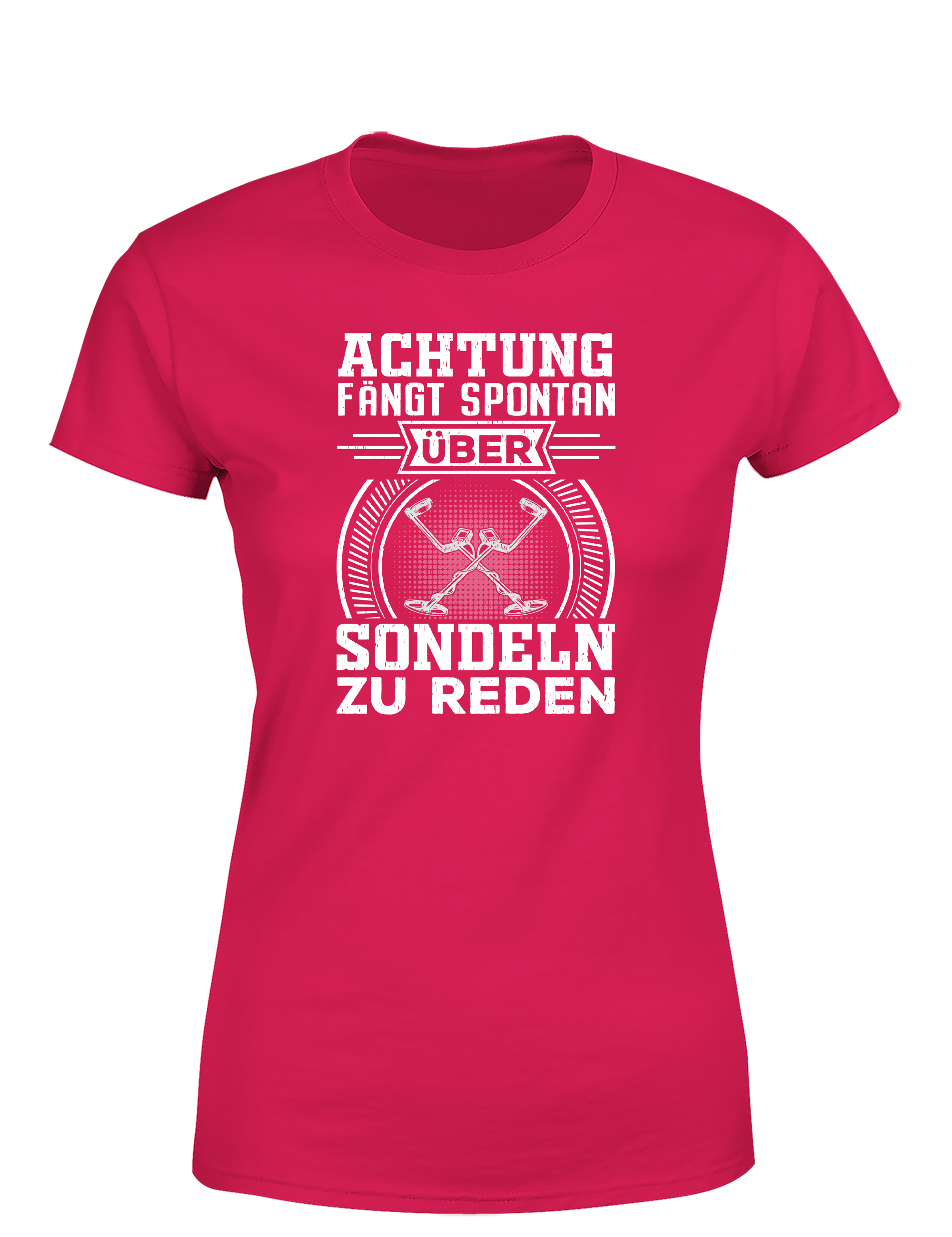Achtung! Fange spontan an über Sondeln zu reden – Damen T-Shirt im Retro Stil | Lustiges Shirt für Schatzsucherinnen, Freizeit & Geschenkidee