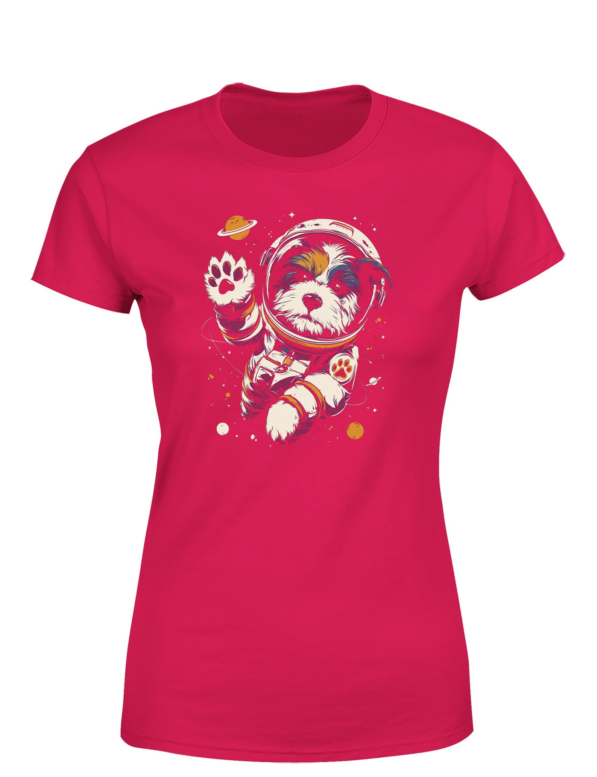 Damen T-Shirt Astronaut Hund im Weltall | Süßes Space Hunde Shirt für Hundeliebhaber