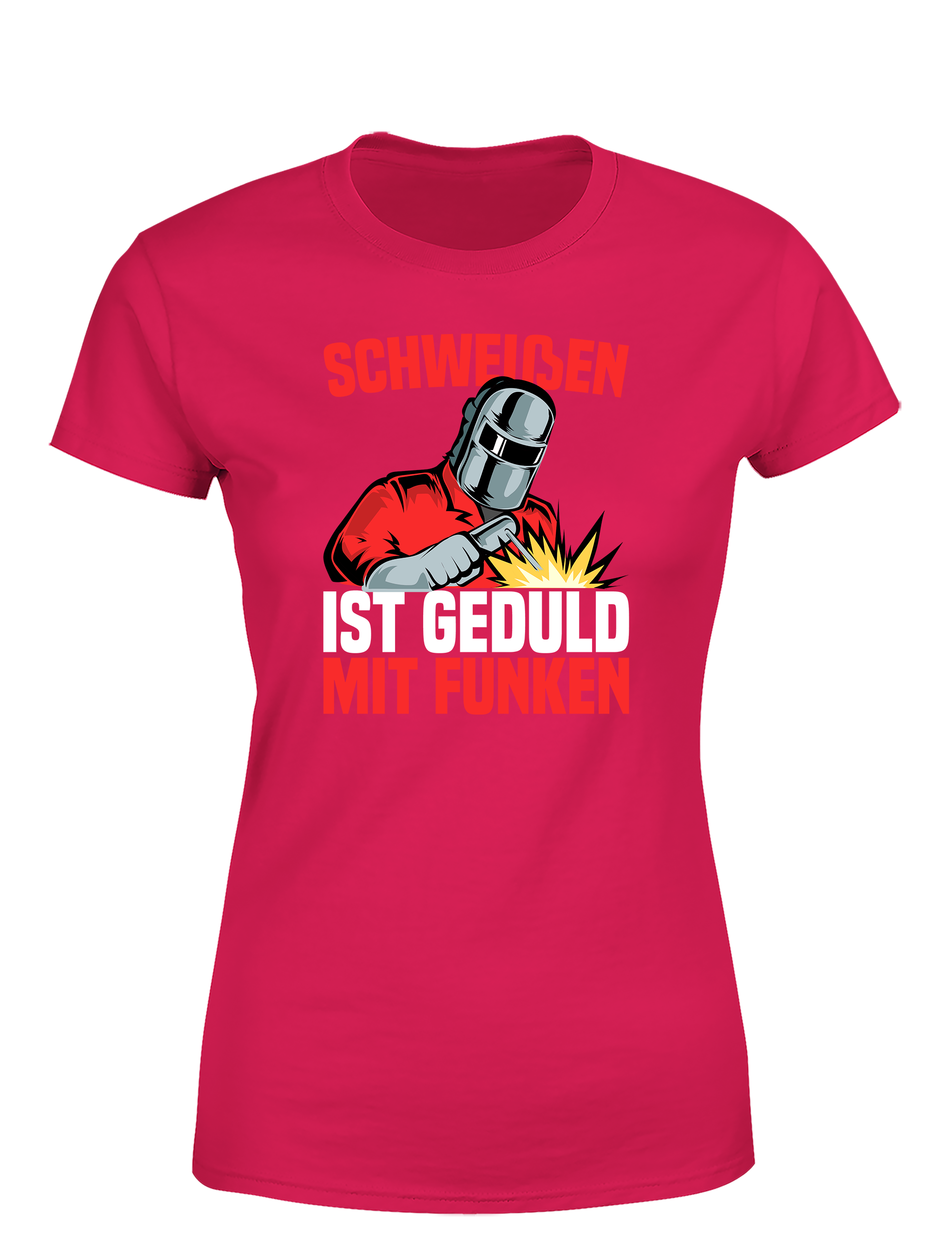 Schweißen ist Geduld mit Funken – Damen T-Shirt im Retro Stil | Lustiges Shirt für Schweißerinnen, Metallbauerinnen & Handwerkerinnen