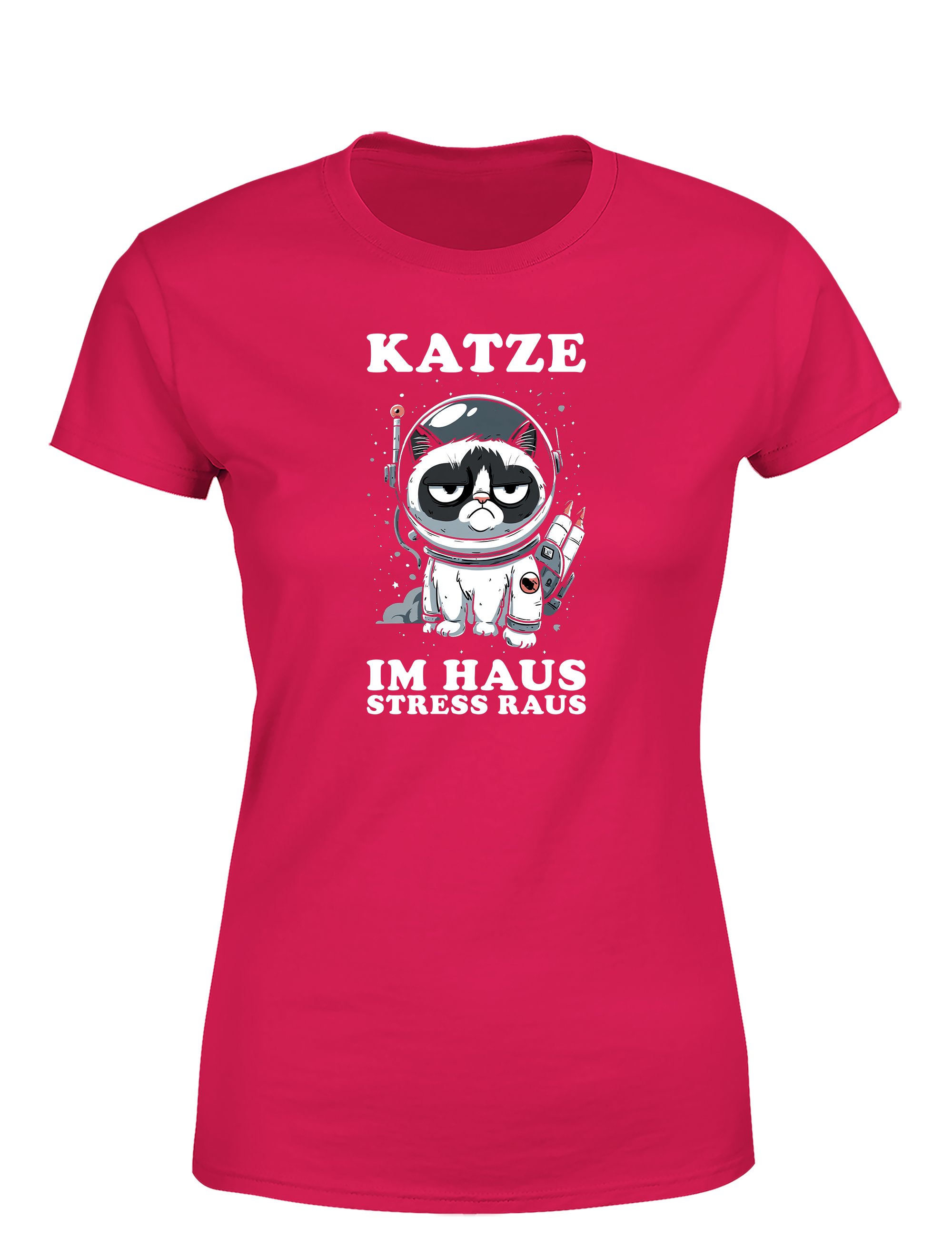 Katze im Haus, Stress raus – Damen T-Shirt im Retro Stil | Stylisches Damen Shirt für Katzenliebhaberinnen, Alltag, Freizeit & Geschenkidee