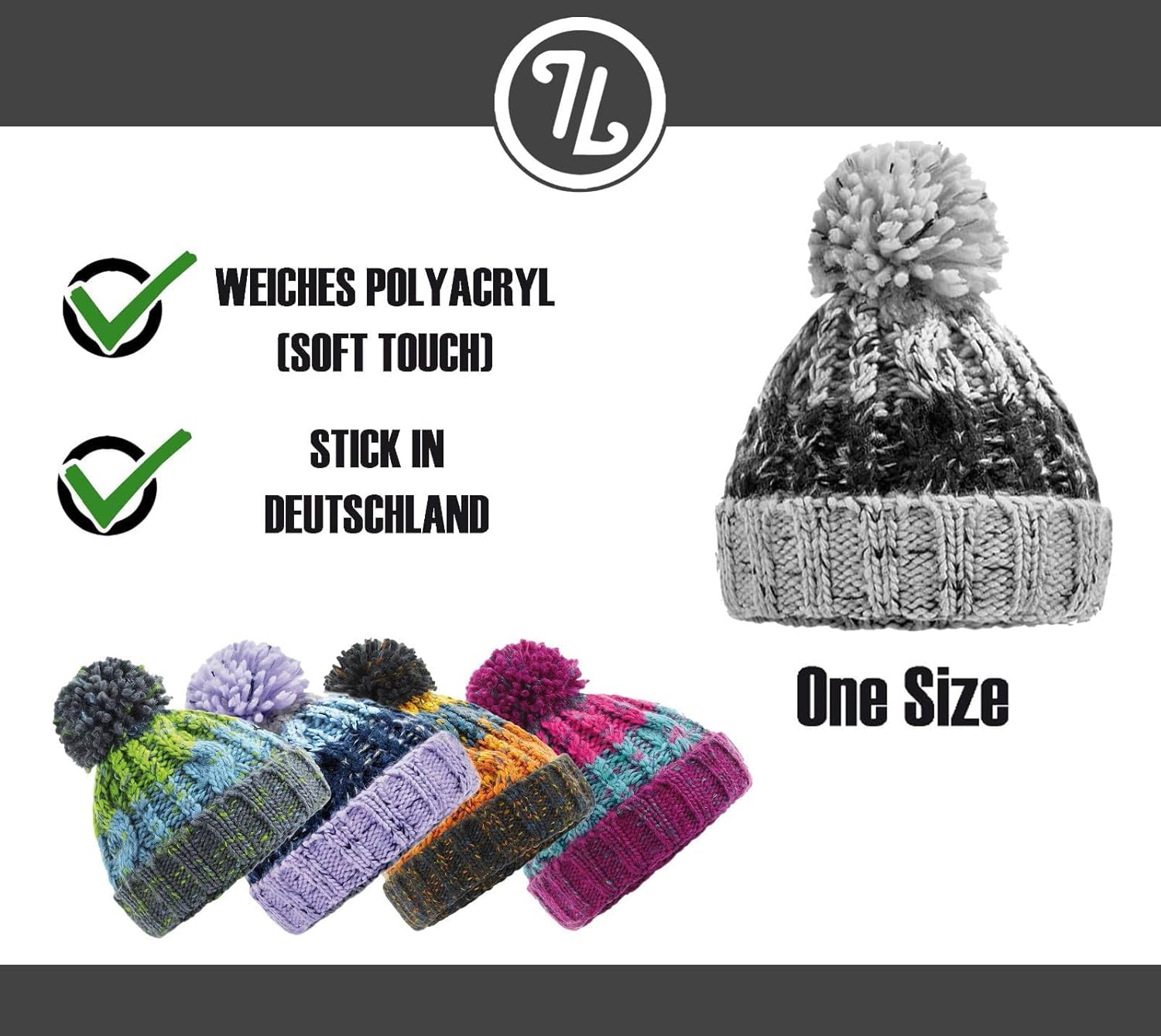 Bommelmütze mit Stickerei Dorfkind und stolz Drauf aus mehrfarbigem Strick mit Zopfmuster doppellagig warm gefüttert mit Thermalband Unisex Wintermütze