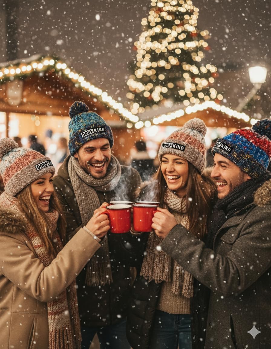 Bommelmütze mit Stickerei Dorfkind und stolz Drauf aus mehrfarbigem Strick mit Zopfmuster doppellagig warm gefüttert mit Thermalband Unisex Wintermütze