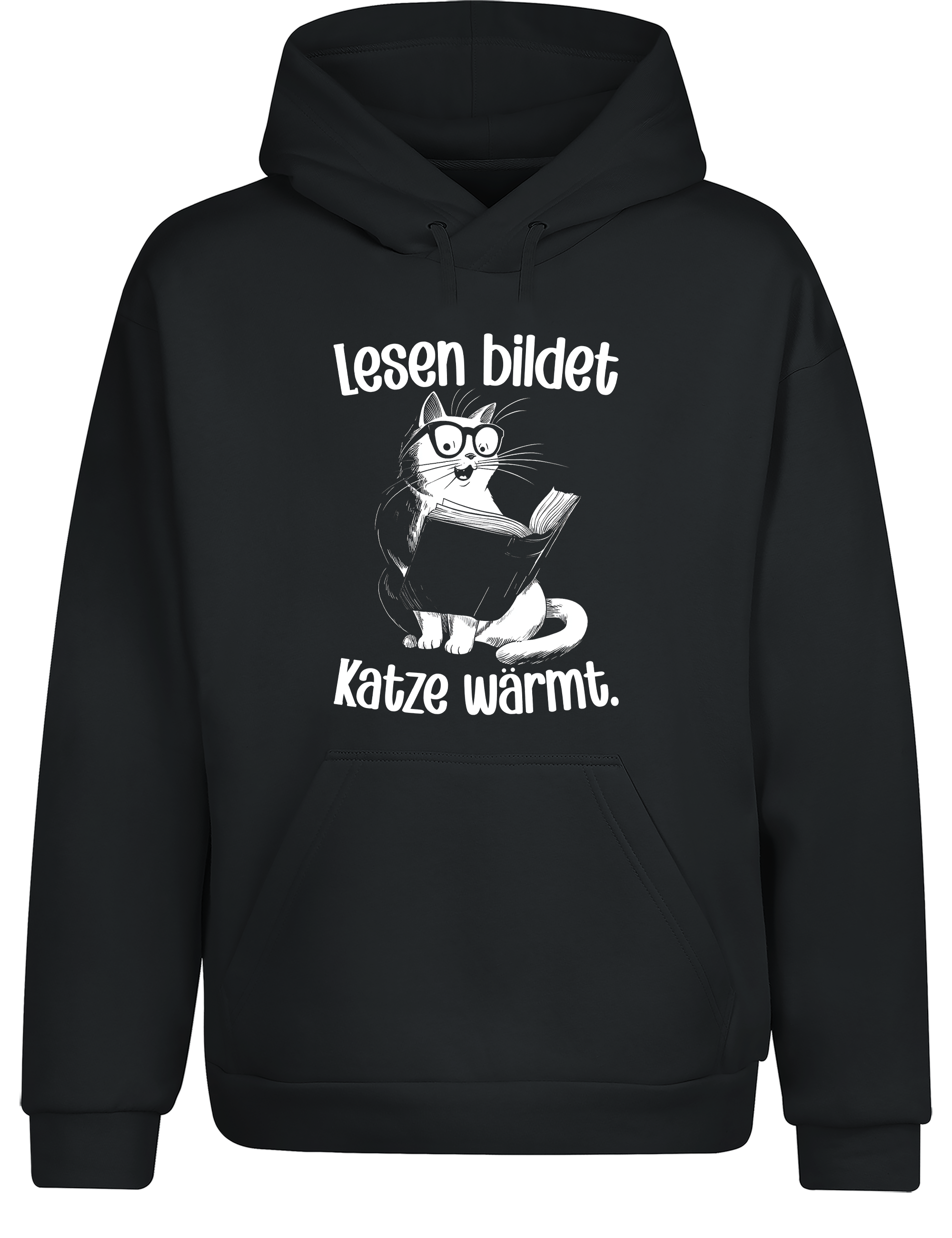 Lesen bildet, Katze wärmt – Hoodie im Retro-Stil | Gemütlicher Kapuzenpullover für Katzenliebhaber, Bücherwürmer & Geschenkidee