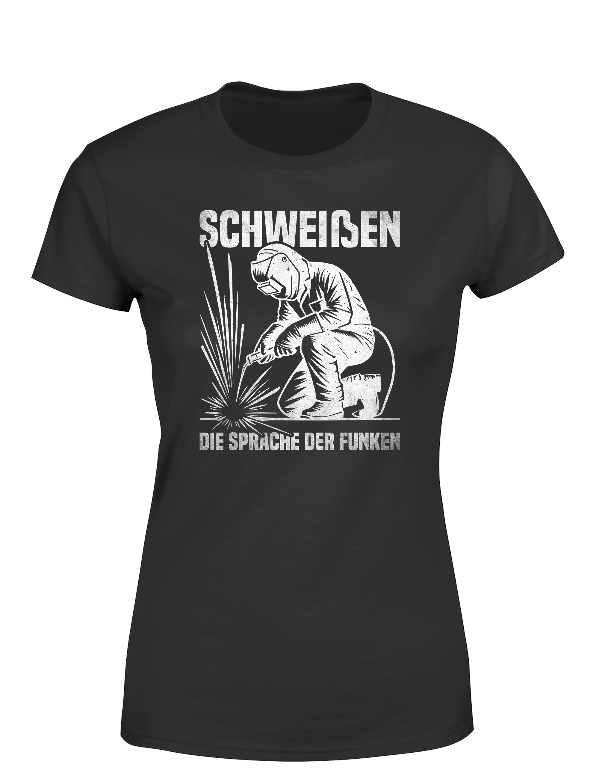 Schweißen – die Sprache der Funken – Damen T-Shirt im Retro Stil | Lustiges Shirt für Schweißerinnen, Metallbauerinnen & Handwerkerinnen