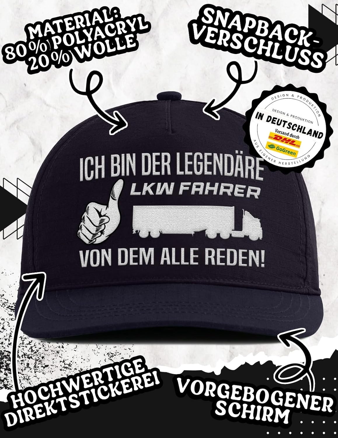 Snapback - Ich Bin der legendäre LKW Fahrer von dem alle reden! | lustiger Trucker Spruch | Cap für Brummifahrer, Berufskraftfahrer, Fernfahrer, Spedition, Geschenk für Männer