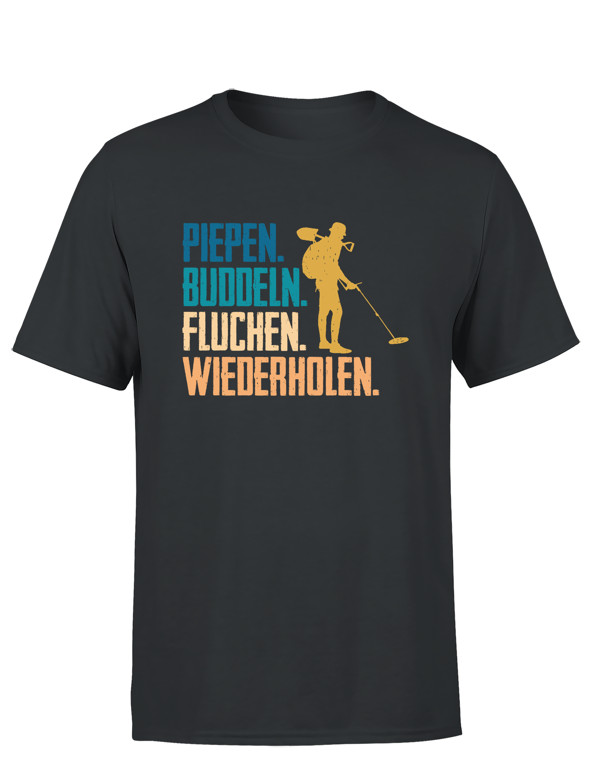 Piepen, buddeln, fluchen, wiederholen – Herren T-Shirt im Retro Stil | Lustiges Shirt für Sondengänger, Schatzsucher & Freizeit