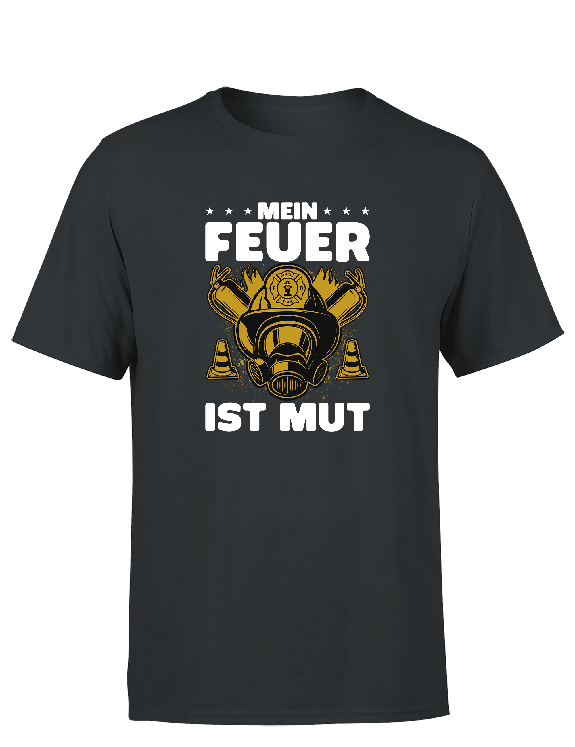 Herren T-Shirt Mein Feuer ist Mut | Feuerwehr Shirt mit Helm und Atemmaske