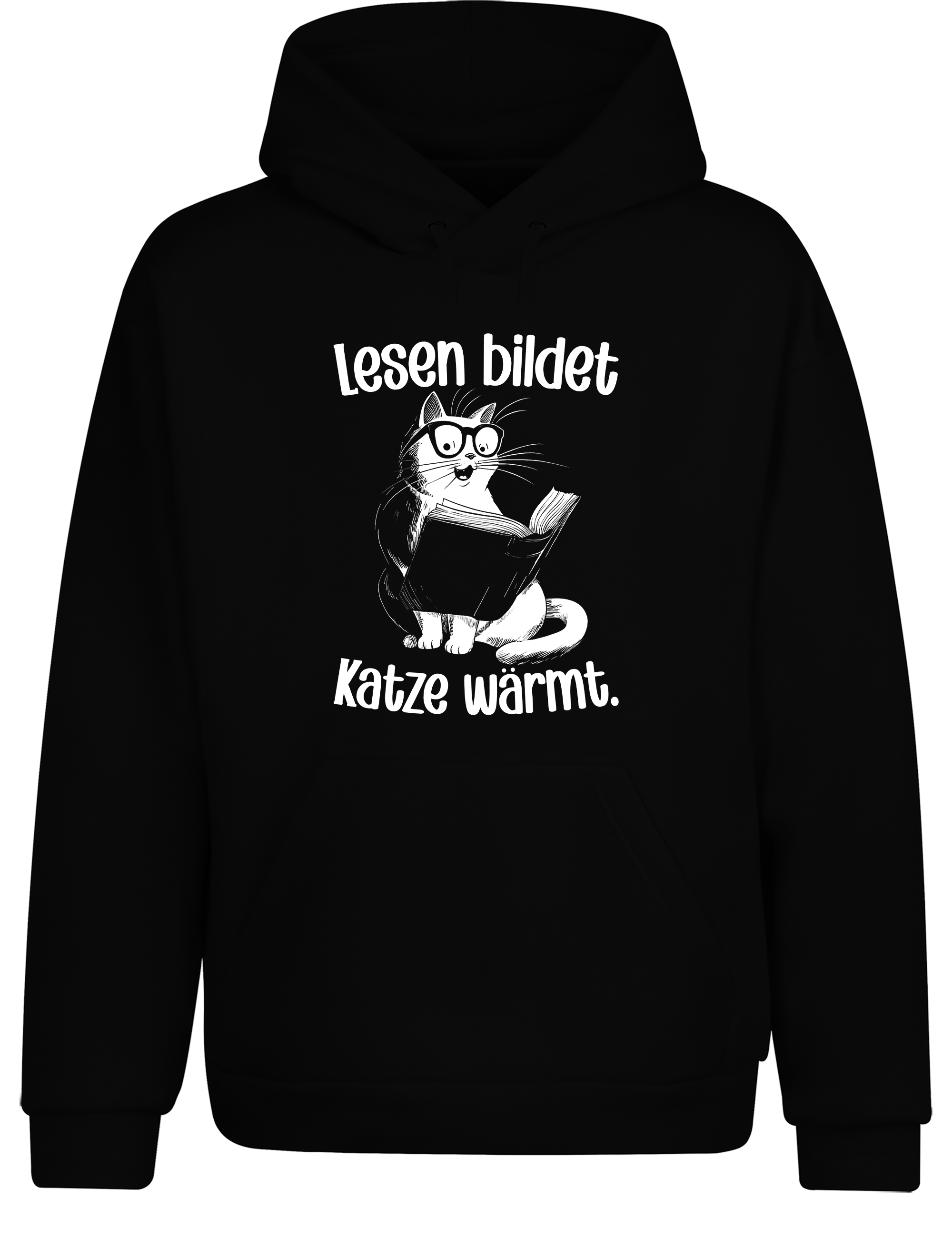Lesen bildet, Katze wärmt – Hoodie im Retro-Stil | Gemütlicher Kapuzenpullover für Katzenliebhaber, Bücherwürmer & Geschenkidee