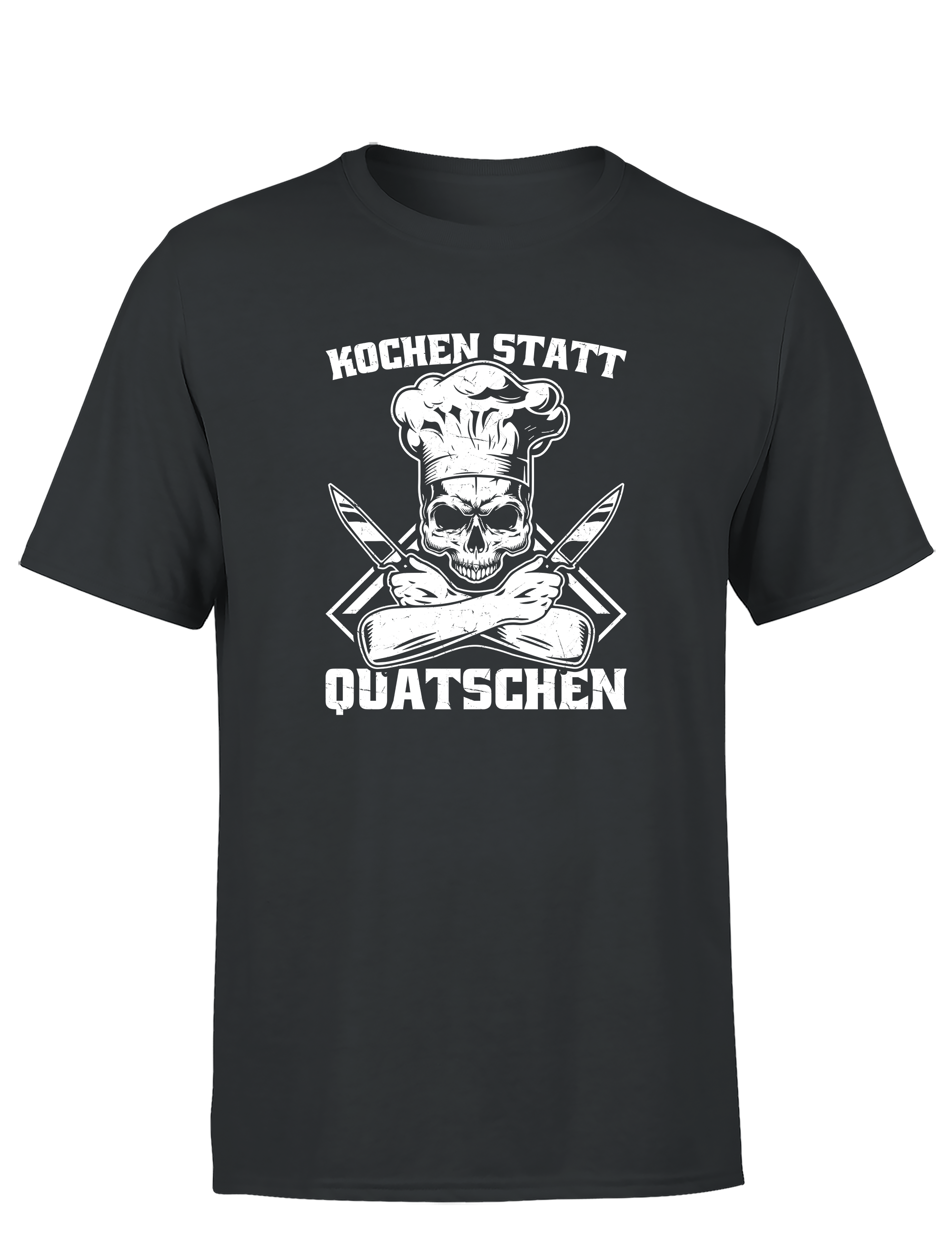 Herren T-Shirt „Kochen statt Quatschen“ | Lustiges Koch Shirt mit Skull & Messer Motiv