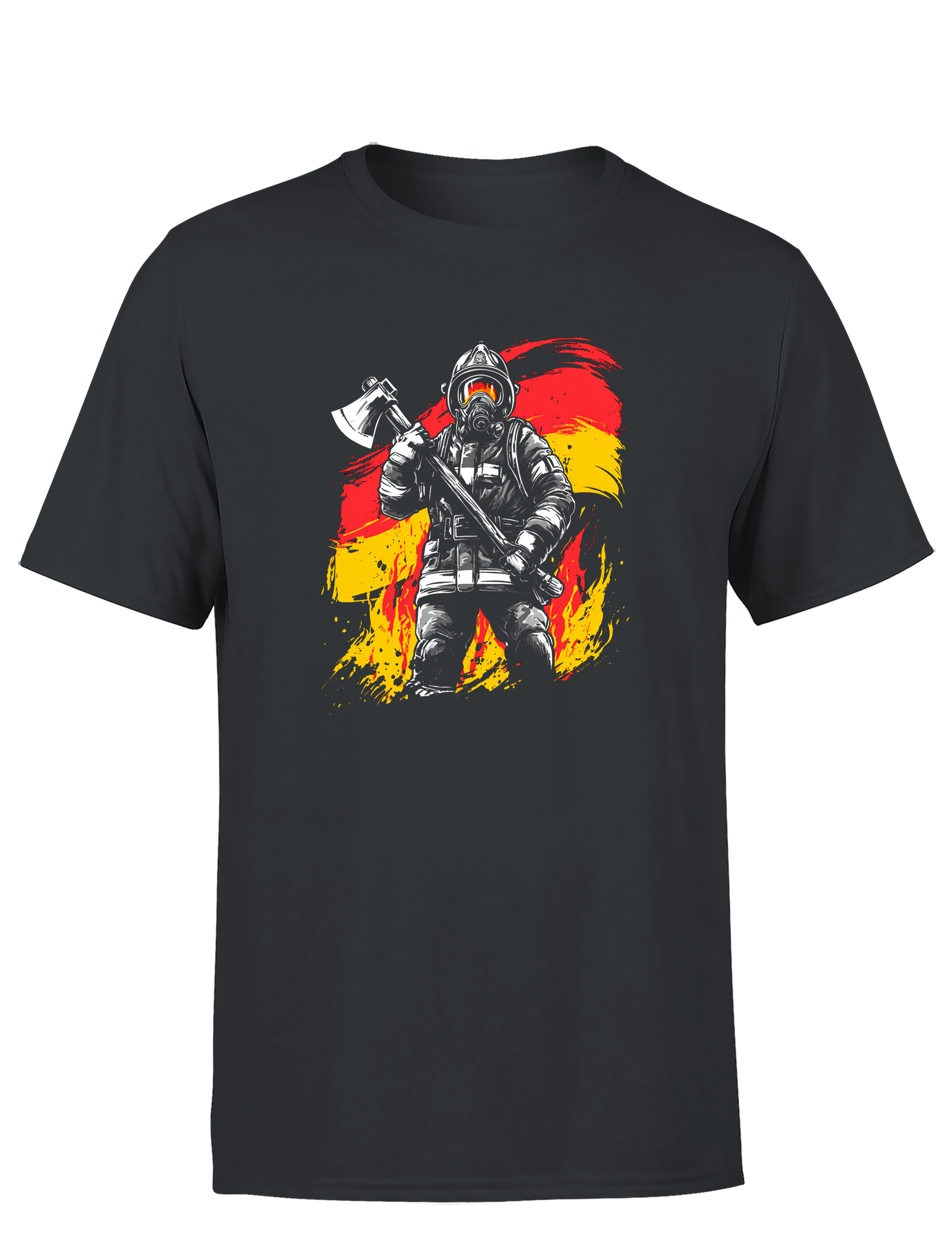 Herren T-Shirt Feuerwehrmann mit Axt | Deutsches Feuerwehr Shirt mit Flagge