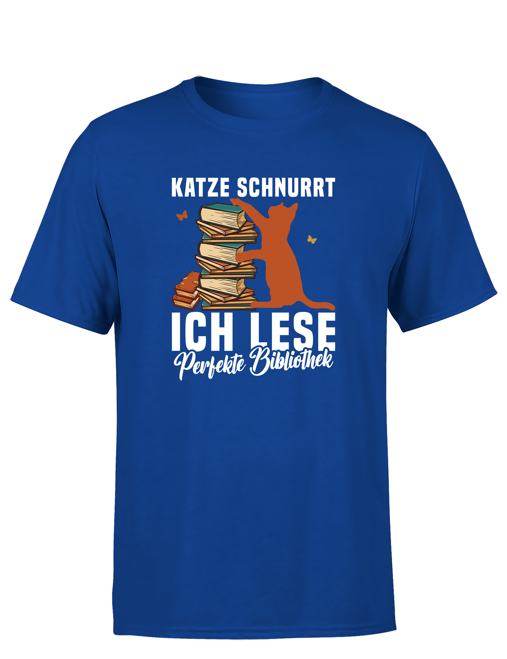 Katze schnurrt, ich lese – perfekte Bibliothek | Herren T-Shirt im Retro Stil für Katzen- & Bücherliebhaber, Freizeit & Geschenkidee
