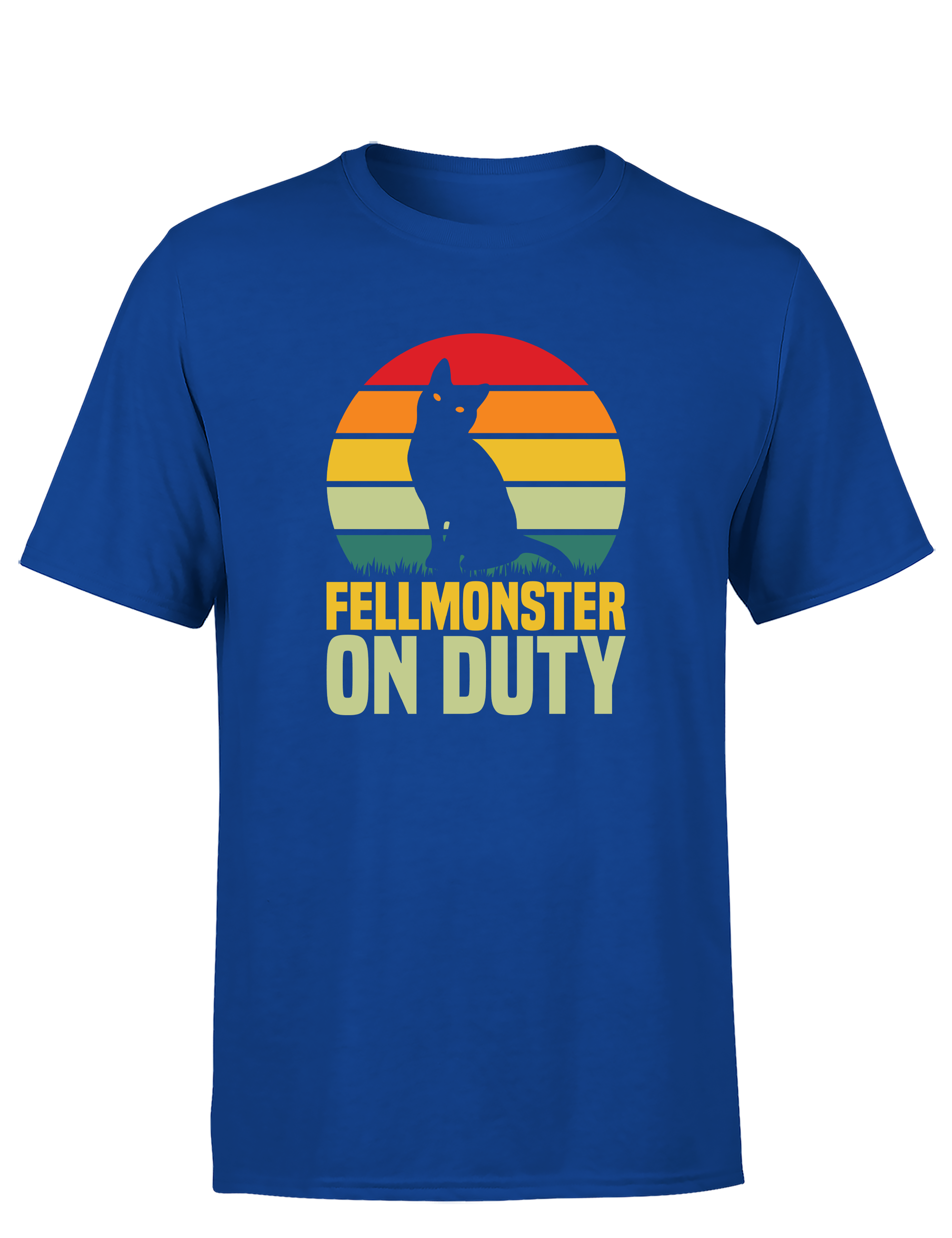 Fellmonster on Duty – Herren T-Shirt im Retro Stil | Lustiges Shirt für Katzenliebhaber, Alltag, Freizeit & Geschenkidee