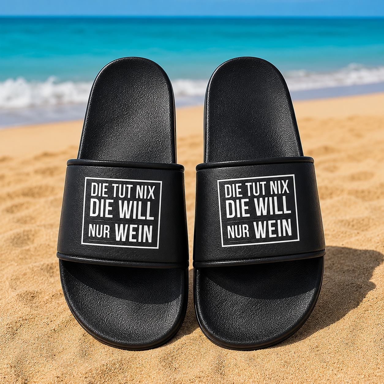 Badeschuhe Die tut nix die will nur Wein