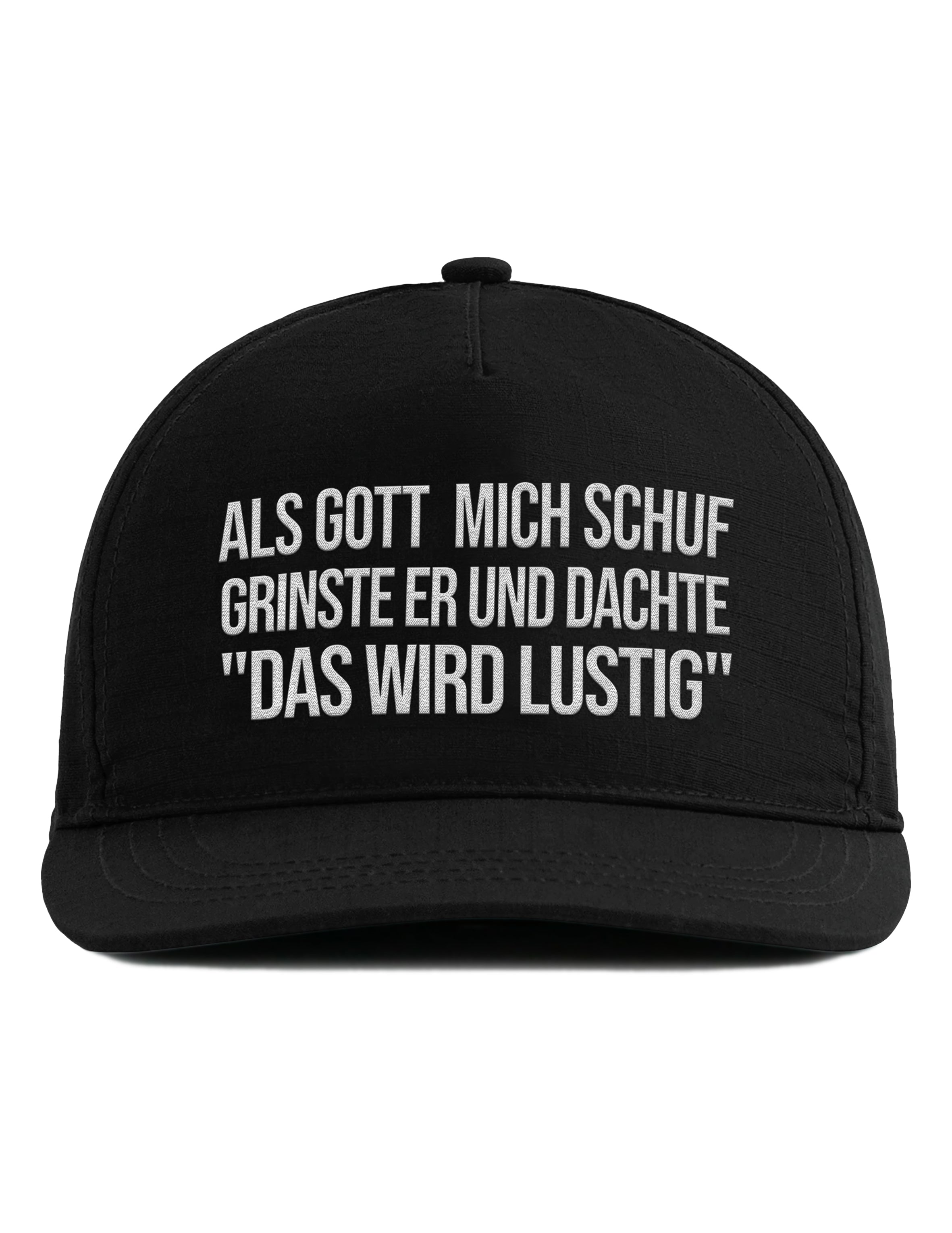 Snapback Cap – Als Gott mich schuf grinste er – Bestickt – Unisex Basecap