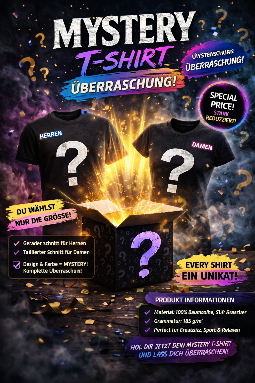 Mystery T-Shirt für Damen & Herren – Überraschungsdesign zum Special Price