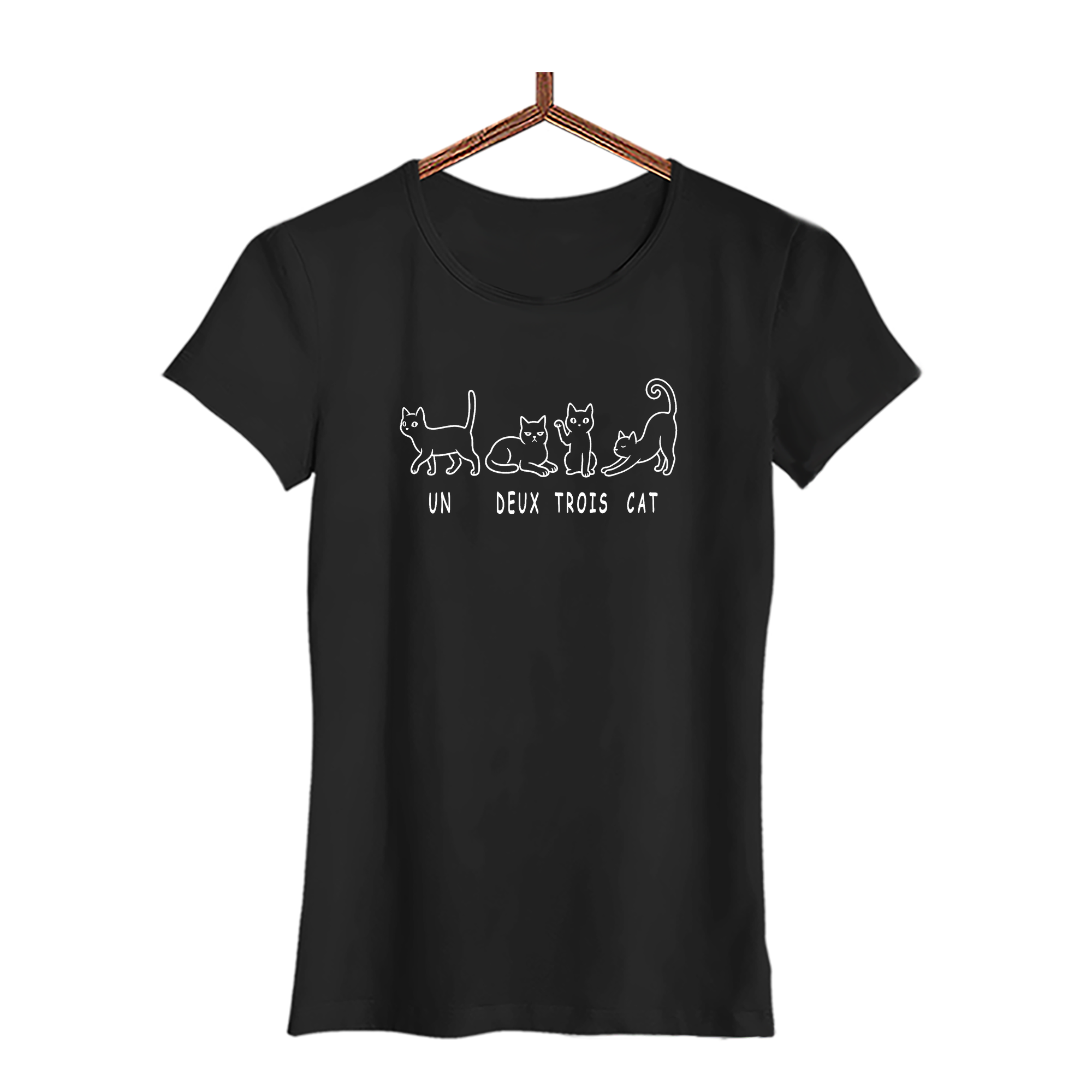 Damen T-Shirt un deux trois cat
