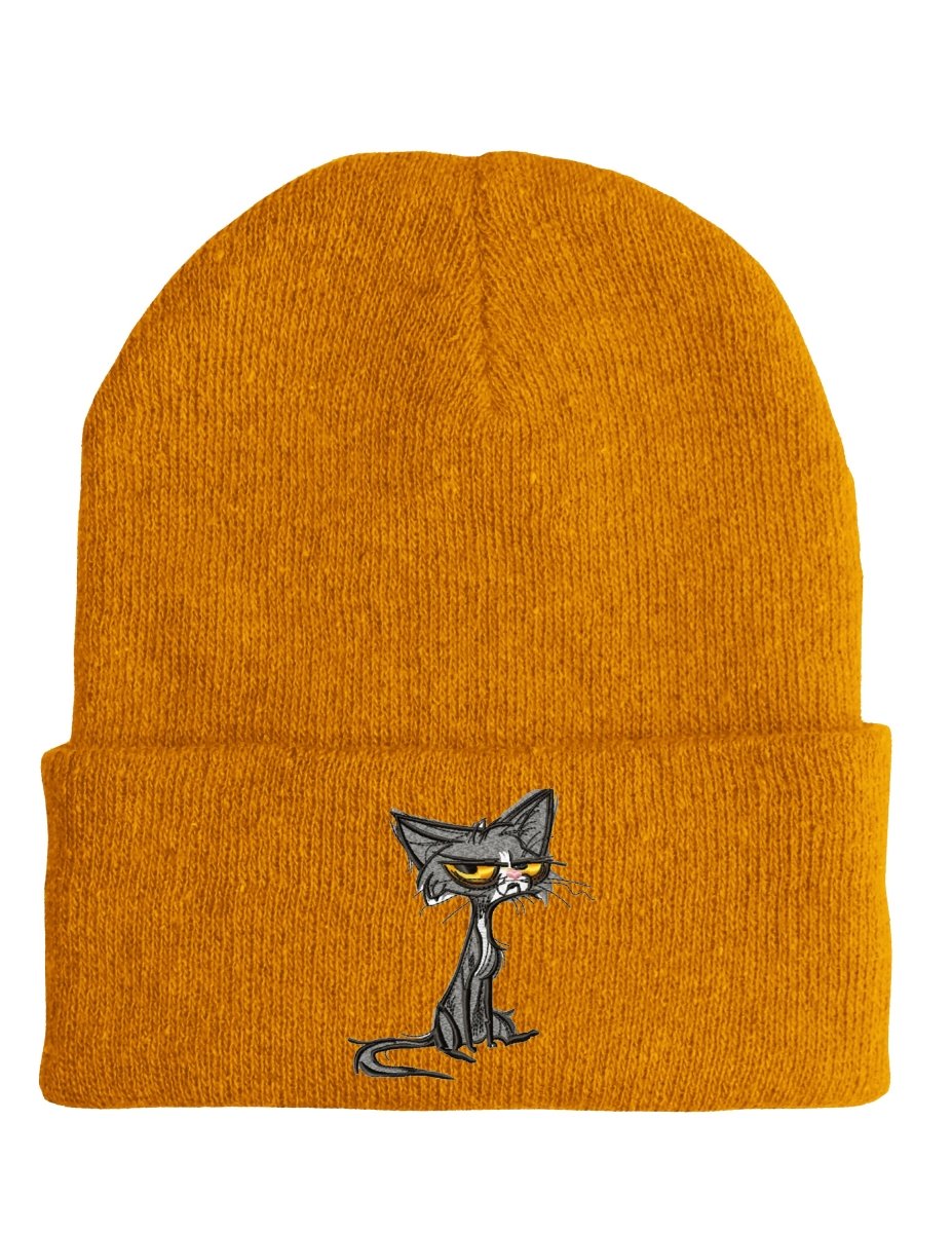 Angry Cat - Beanie - lustige Mütze mit Spruch - Schwarzer - Kaffee