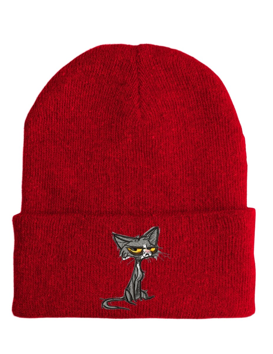 Angry Cat - Beanie - lustige Mütze mit Spruch - Schwarzer - Kaffee