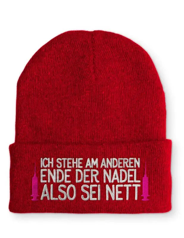 Arzthelferin Ich stehe am anderen Ende der Nadel Statement Beanie Mütze mit Spruch - tshirtladen - Mütze