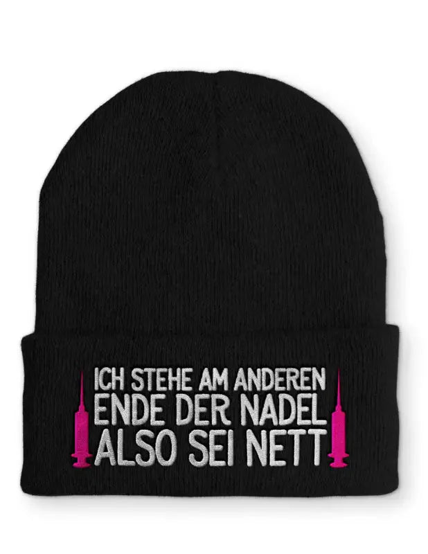 Arzthelferin Ich stehe am anderen Ende der Nadel Statement Beanie Mütze mit Spruch - tshirtladen - Mütze