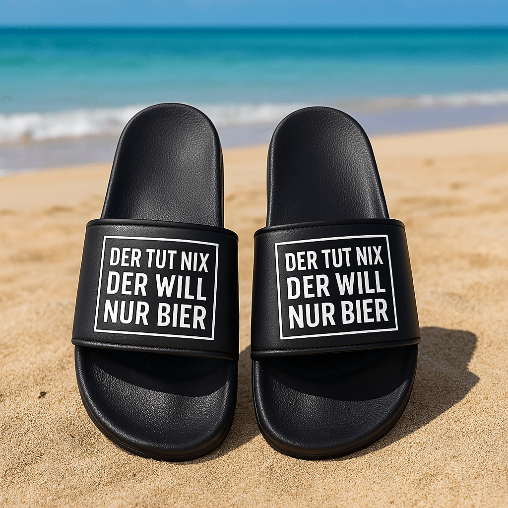 Badeschuhe Der tut nix der will nur Bier - Schwarzer - Kaffee
