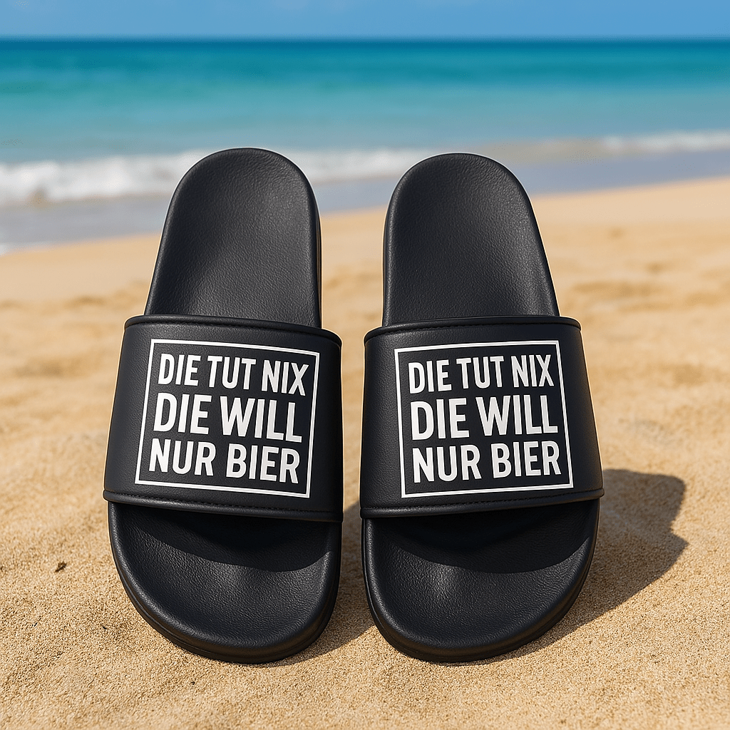 Badeschuhe Die tut nix die will nur Bier - Schwarzer - Kaffee
