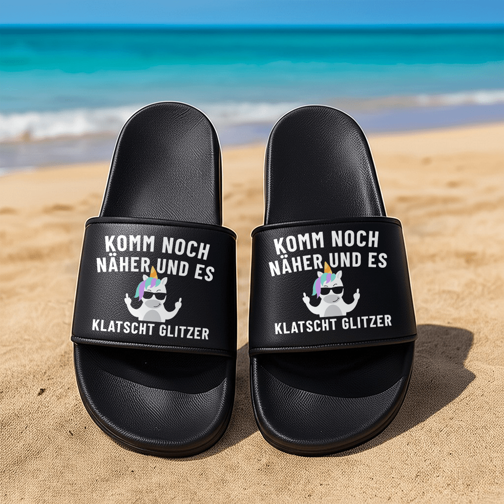 Badeschuhe Komm noch näher und es klatscht Glitzer - Schwarzer - Kaffee