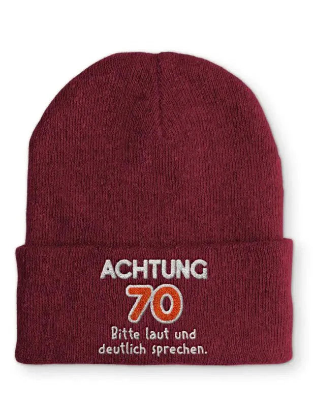 Beanie Mütze Achtung 70 Bitte laut und deutlich sprechen. Statement Beanie Mütze mit Spruch - tshirtladen -