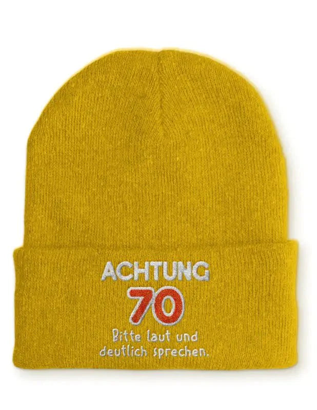 Beanie Mütze Achtung 70 Bitte laut und deutlich sprechen. Statement Beanie Mütze mit Spruch - tshirtladen -