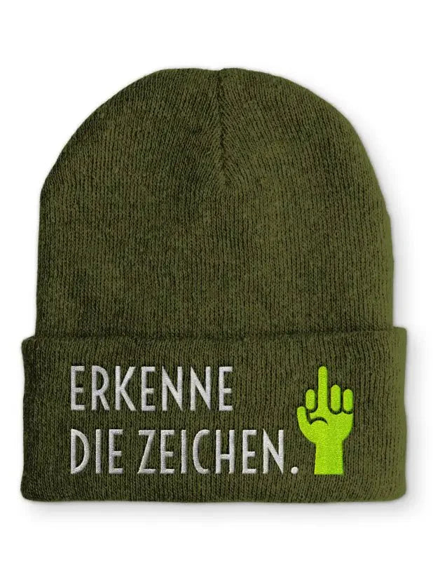 Beanie Mütze Erkenne die Zeichen. Statement Beanie Mütze mit Spruch - tshirtladen -