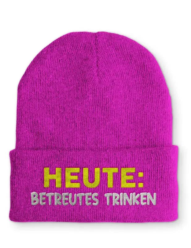 Beanie Mütze Heute: Betreutes trinken Statement Beanie Mütze mit Spruch - tshirtladen -