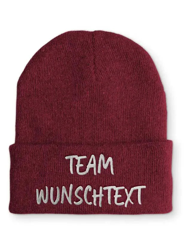 Beanie Mütze Team "Wunschtext" Statement Beanie Mütze mit Spruch - tshirtladen - Mütze