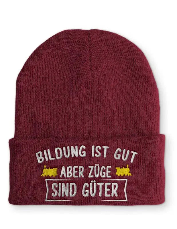 Bildung ist gut aber Züge sind Güter Statement Beanie Mütze mit Spruch - tshirtladen - Mütze