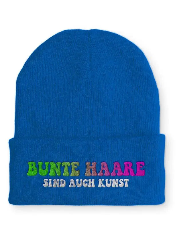 Bunte Haare sind auch Kunst Statement Beanie Mütze mit Spruch - tshirtladen - Mütze