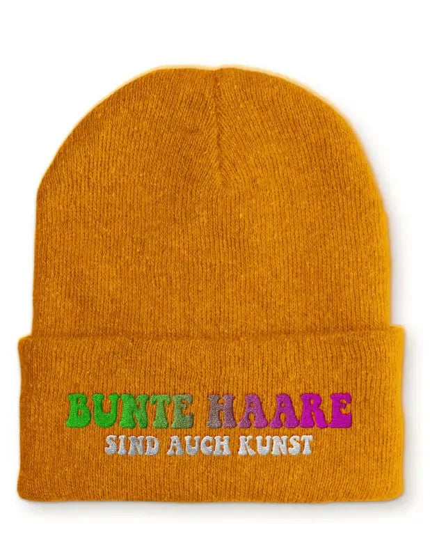 Bunte Haare sind auch Kunst Statement Beanie Mütze mit Spruch - tshirtladen - Mütze