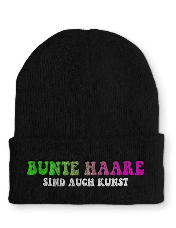 Bunte Haare sind auch Kunst Statement Beanie Mütze mit Spruch - tshirtladen - Mütze