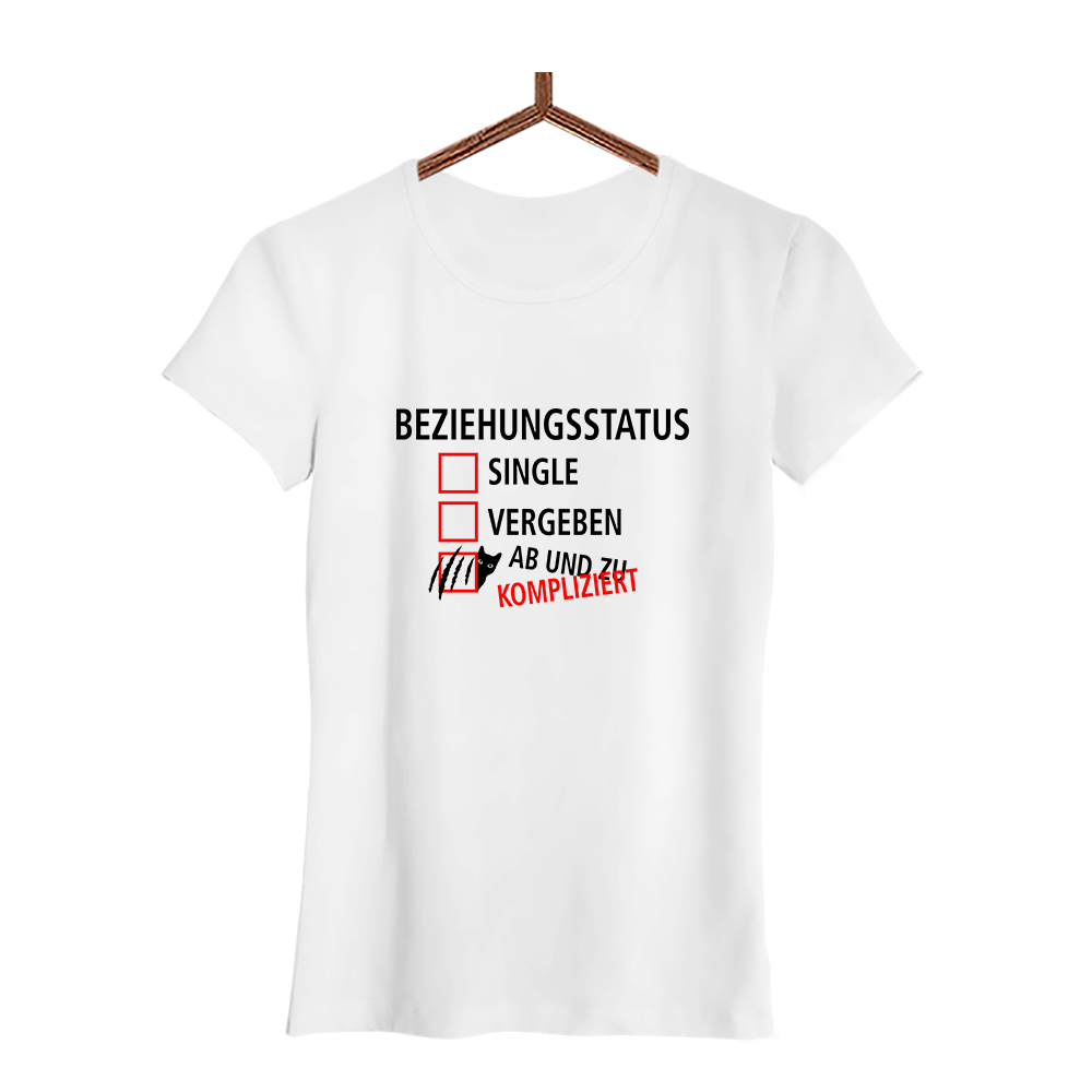 Damen T-Shirt Beziehungsstatus kompliziert - Schwarzer - Kaffee