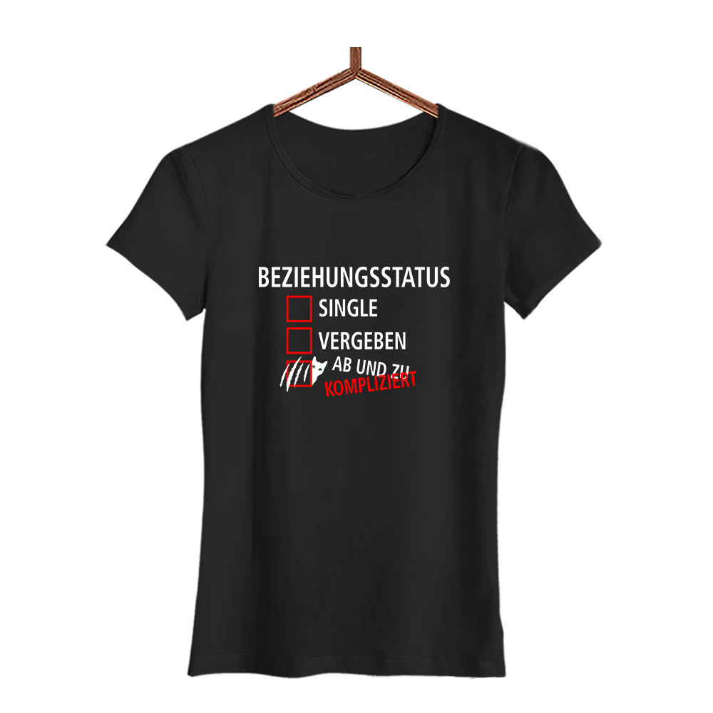 Damen T-Shirt Beziehungsstatus kompliziert - Schwarzer - Kaffee