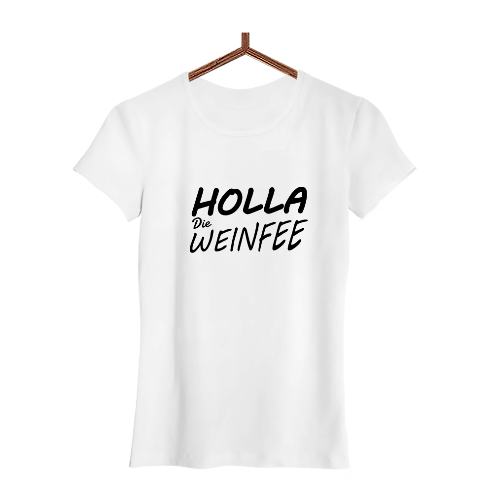 Damen T-Shirt Holla Die Weinfee - Schwarzer - Kaffee