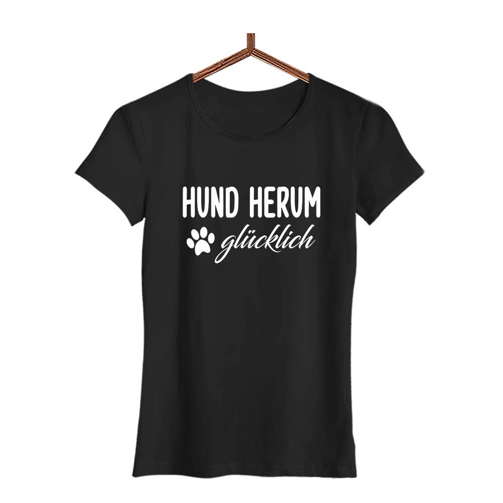 Damen T-Shirt Hund herum glücklich - Schwarzer - Kaffee