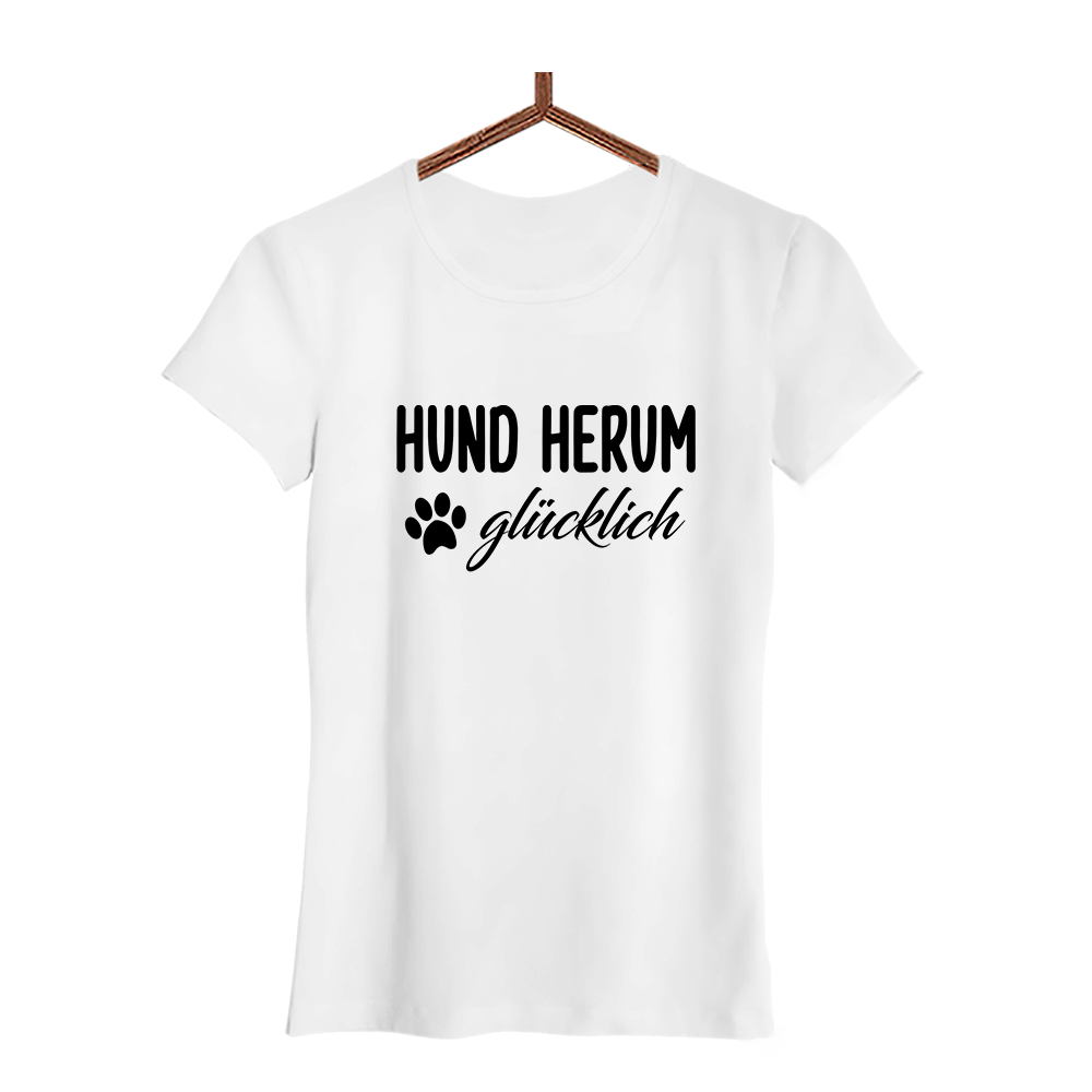 Damen T-Shirt Hund herum glücklich - Schwarzer - Kaffee