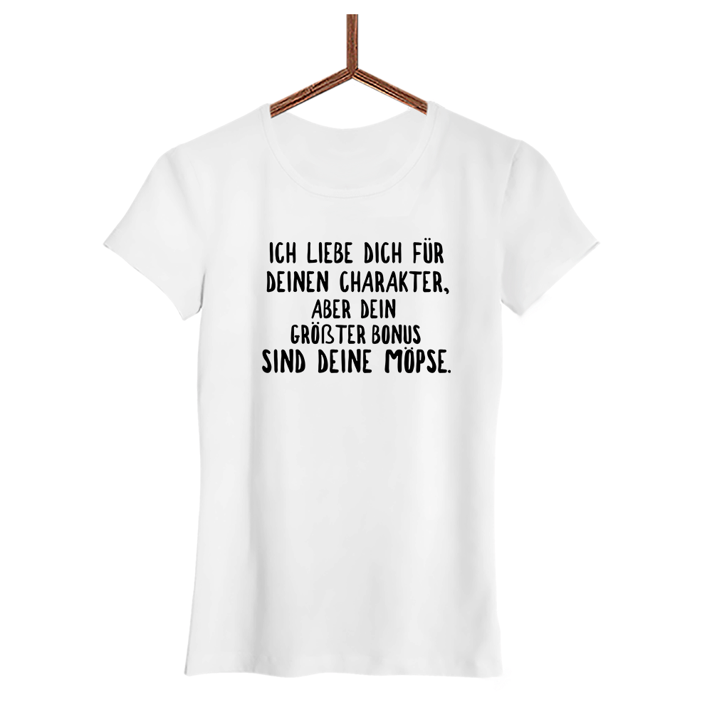 Damen T-Shirt Ich Liebe deinen Charakter Möpse - Schwarzer - Kaffee