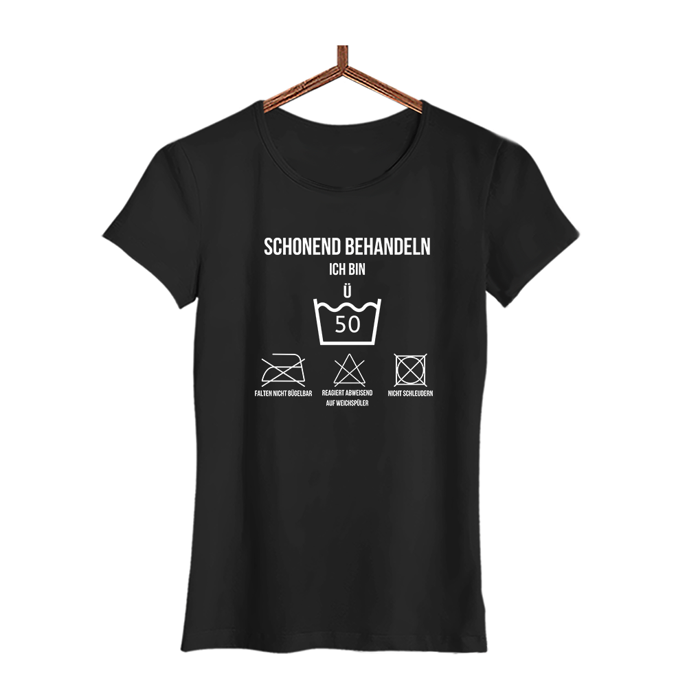 Damen T-Shirt Schonend behandeln 50 - Schwarzer - Kaffee