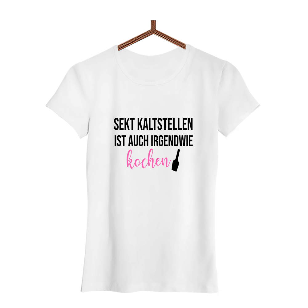Damen T-Shirt Sekt kaltstellen ist auch irgendwie kochen - Schwarzer - Kaffee