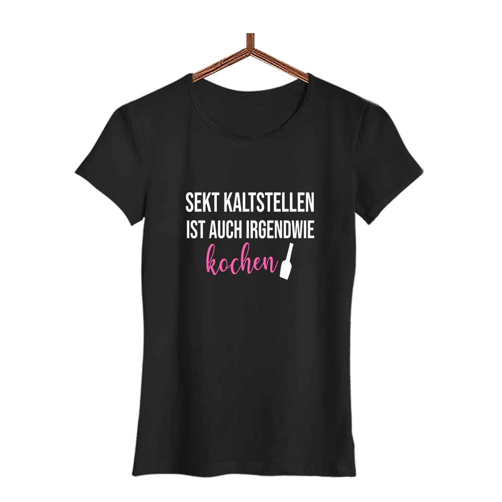 Damen T-Shirt Sekt kaltstellen ist auch irgendwie kochen - Schwarzer - Kaffee