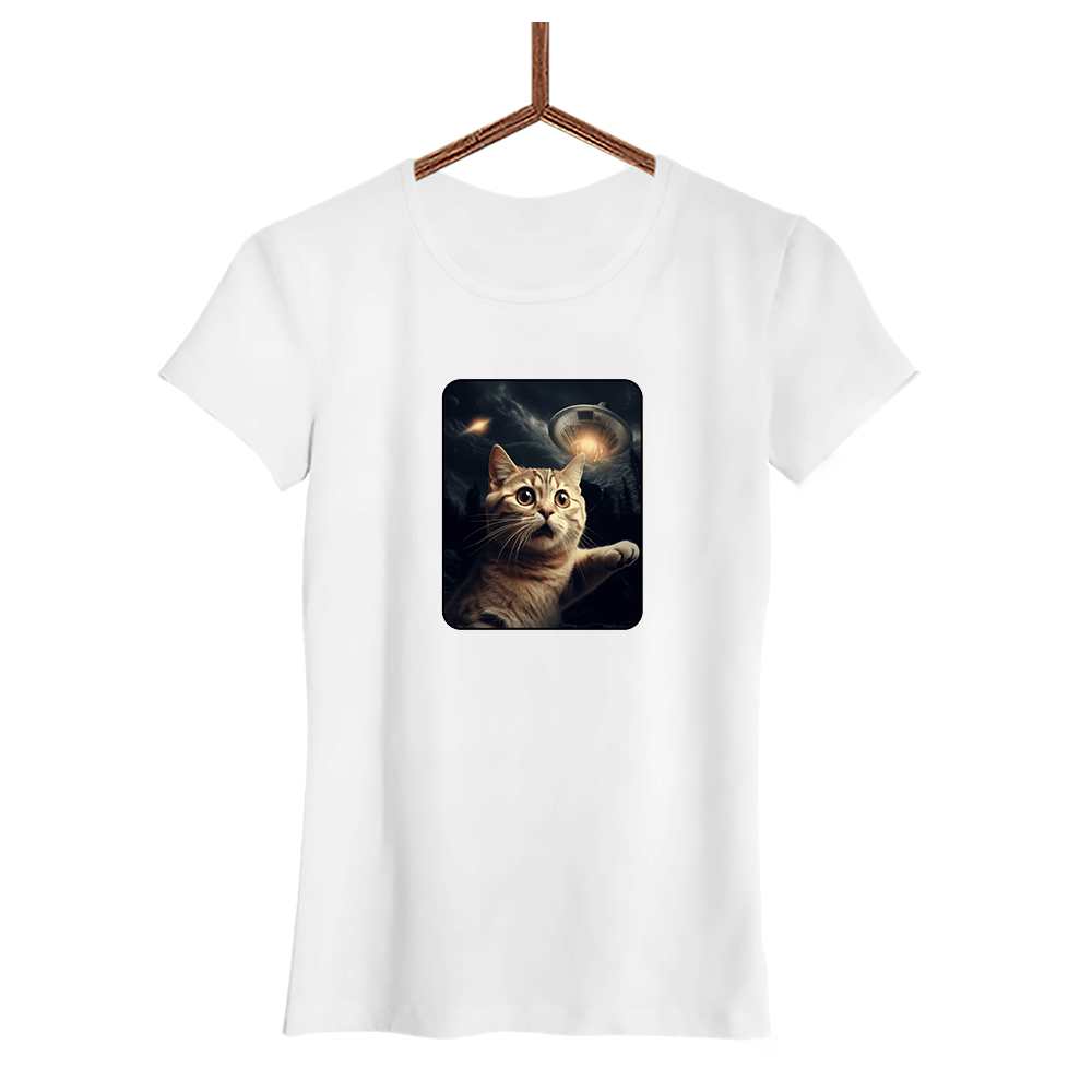 Damen T-Shirt UFO Cat - Schwarzer - Kaffee