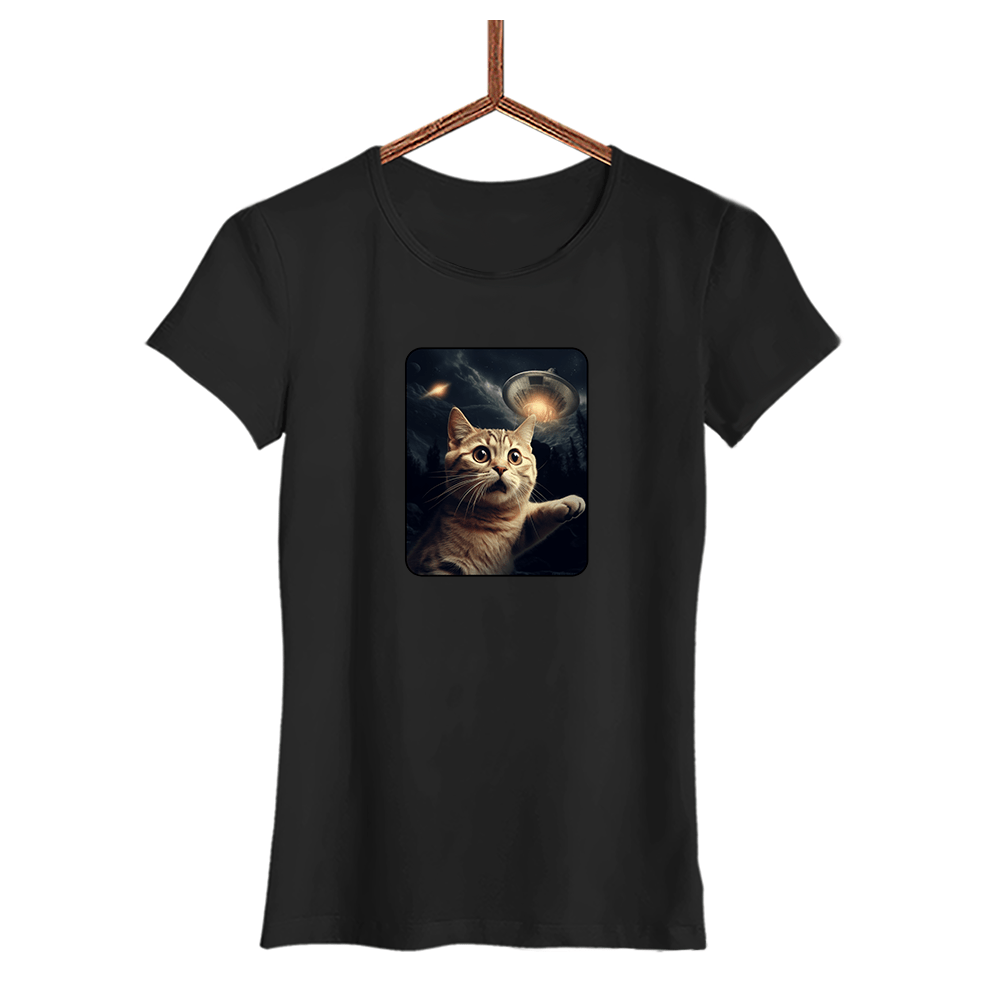 Damen T-Shirt UFO Cat - Schwarzer - Kaffee